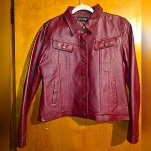 metrostyle Women's Wine Faux Leather Button-Front Jacket